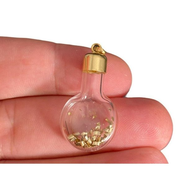14K GLASS LIGHT BULB PENDANT WITH YELLOW GOLD FLAKES INSIDE - Picture 2 of 8
